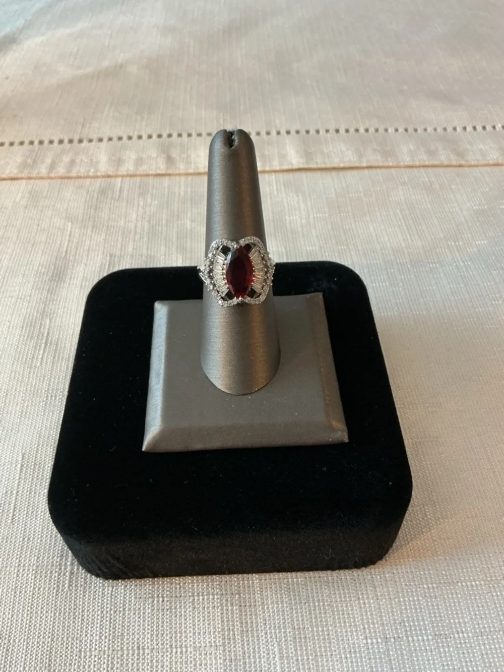 Ruby Lab Created and Rhinestone Silver Tone Ring